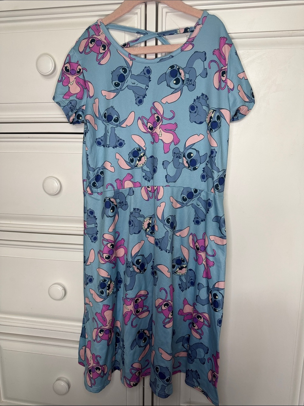 Disney Light Blue Stitch & Angel All-Over Print Short Sleeve Dress